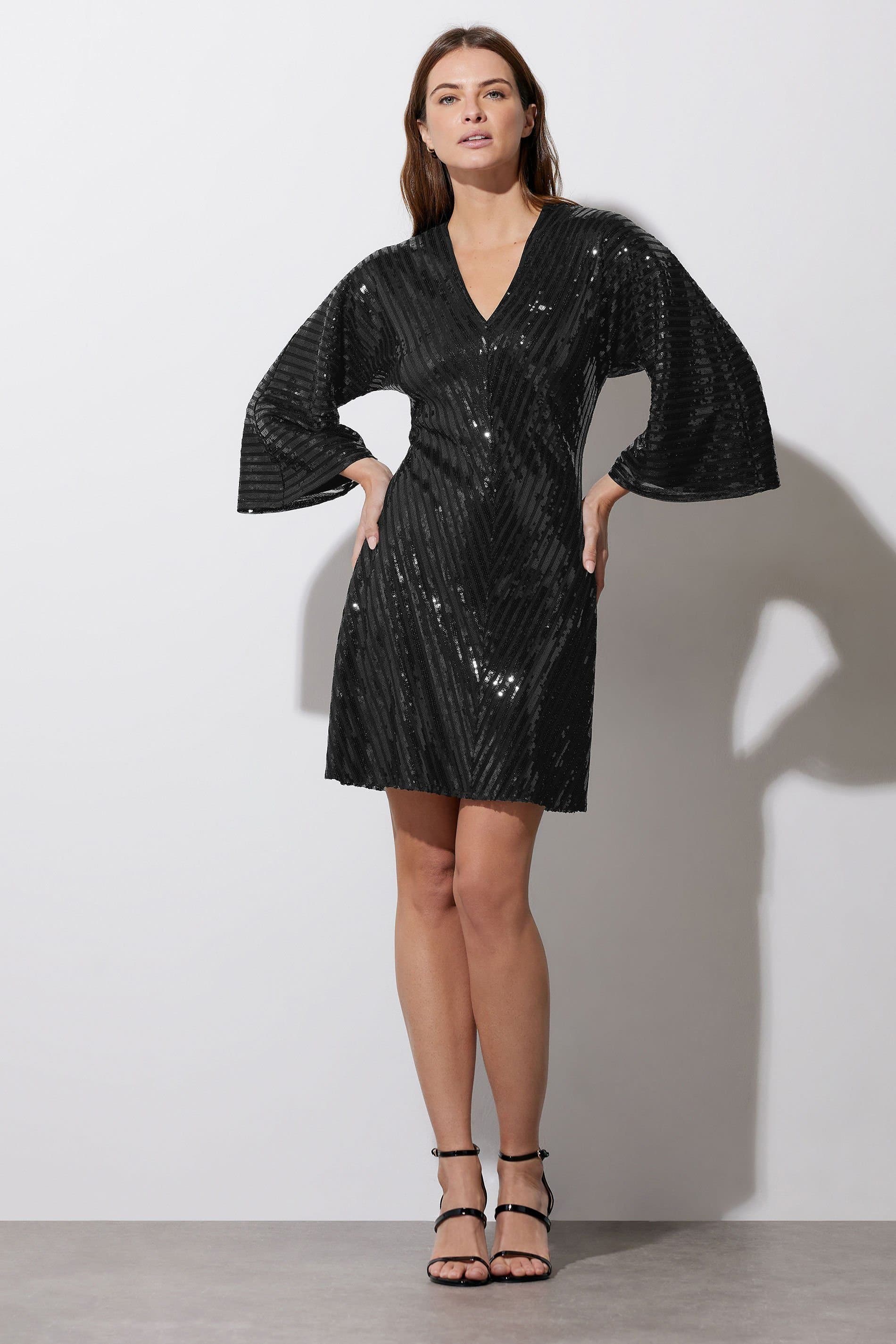 Star by Julien Macdonald Star by Julien Macdonald Women's V Neck Sequin Dress in Black