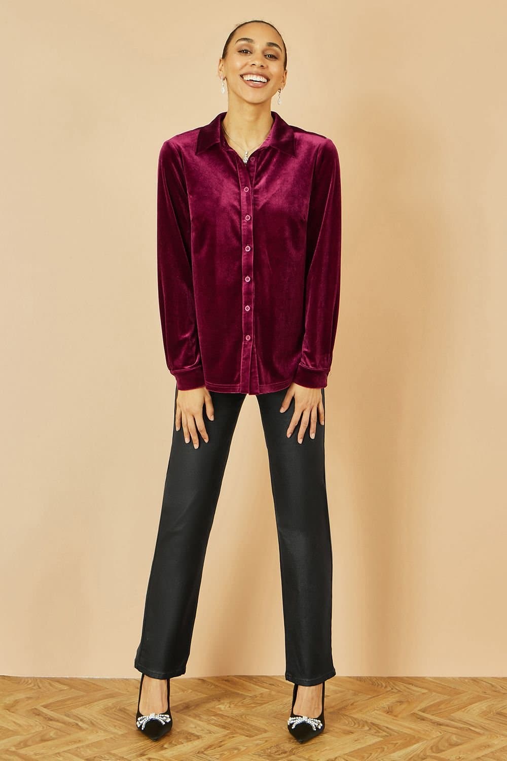 Yumi Yumi Burgundy Velvet Relaxed Fit Shirt for Women