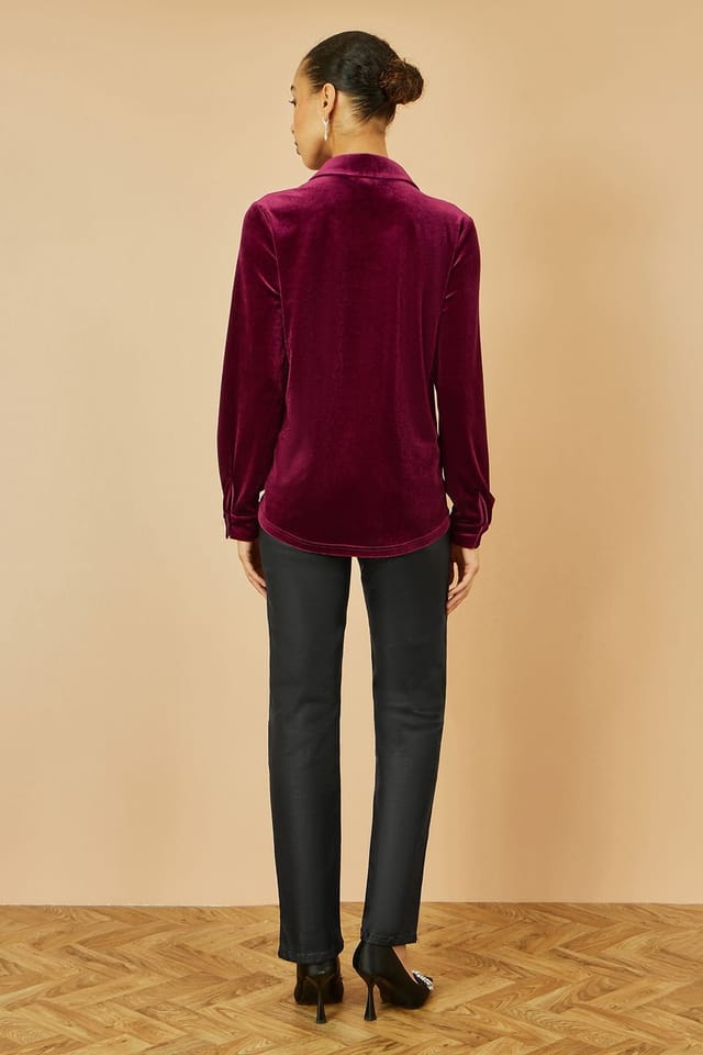 Yumi Yumi Women's Burgundy Velvet Relaxed Fit Shirt - 3