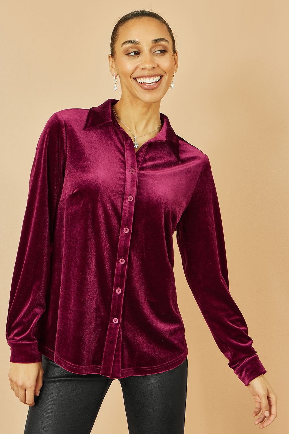 Yumi Yumi Women's Burgundy Velvet Relaxed Fit Shirt - 4