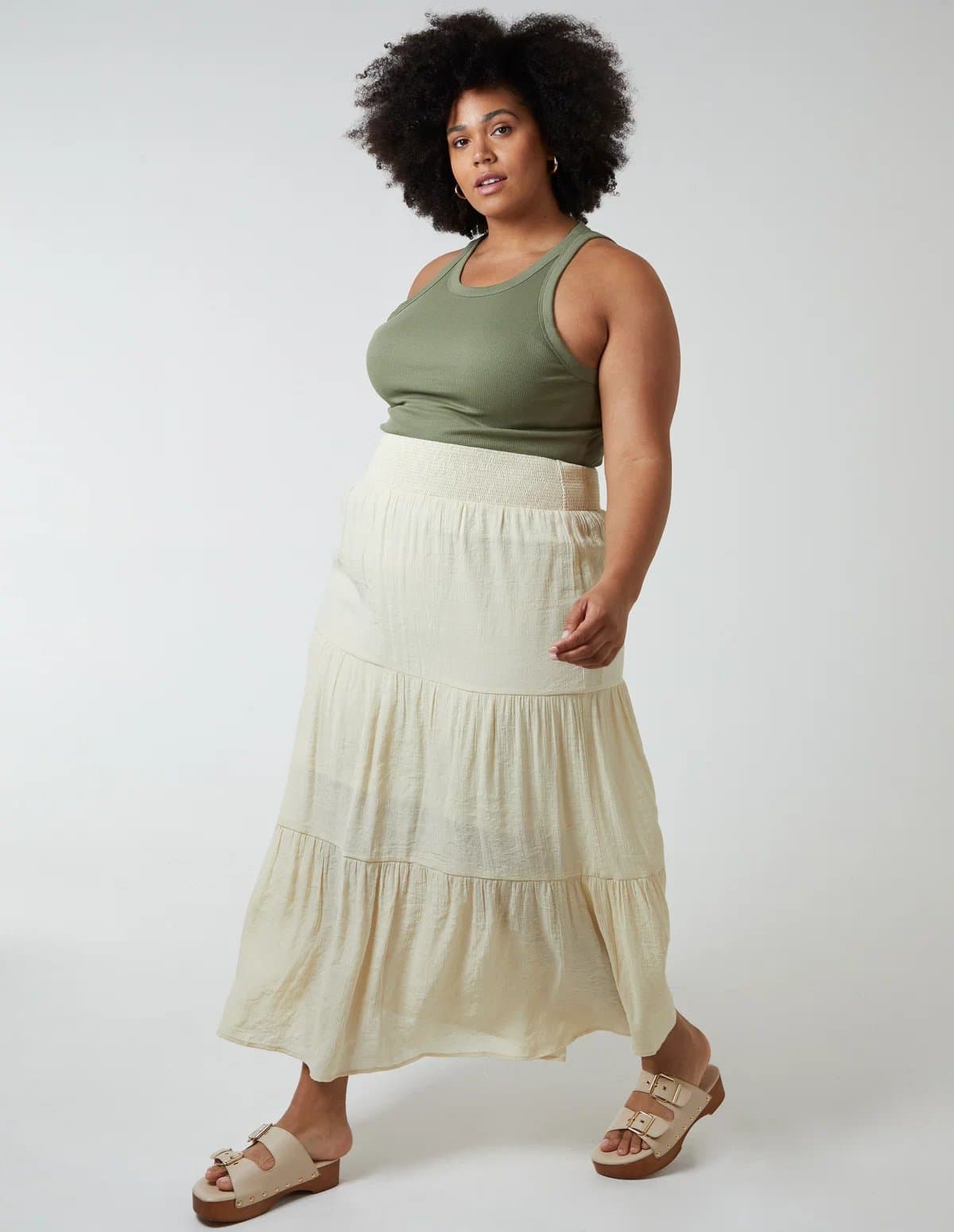 Blue Vanilla Curve Tiered Shirred Maxi Skirt