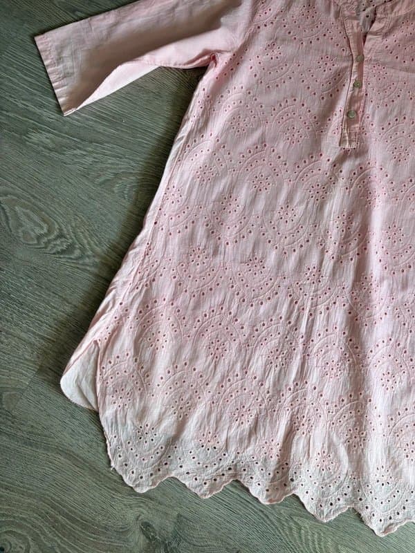 unbranded Pink Broderie Anglaise Cotton Tunic Top UK 14 Boho Cottagecore Summer Embroidered Blouse