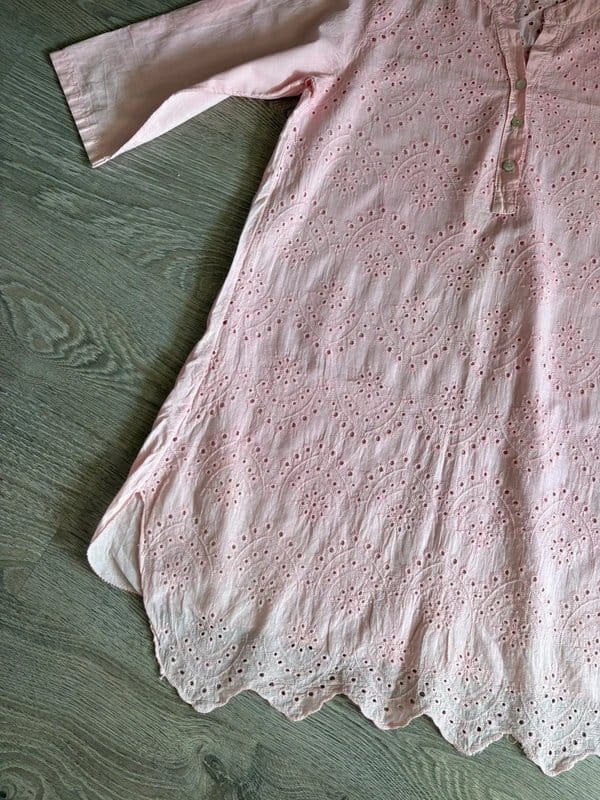 unbranded Pink Broderie Anglaise Cotton Tunic Top UK 14 Boho Cottagecore Summer Embroidered Blouse - 1