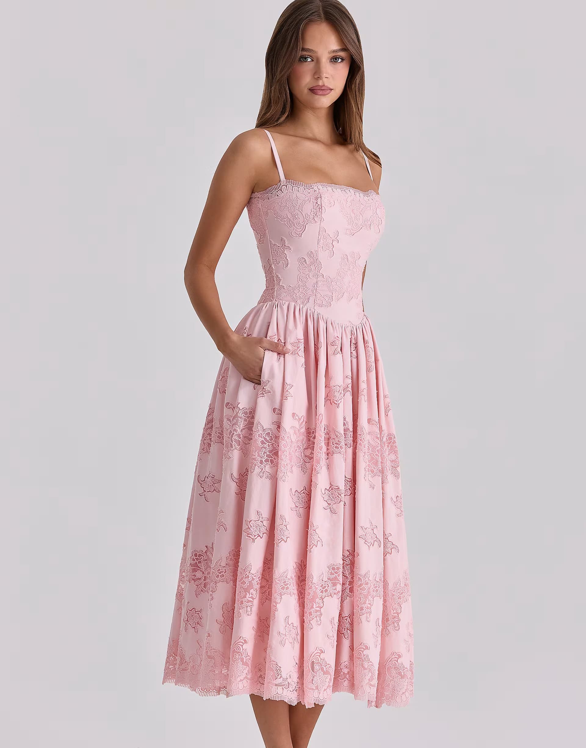 ASOS House of CB Chloe pink cotton broderie anglais lace midi sundress in pink