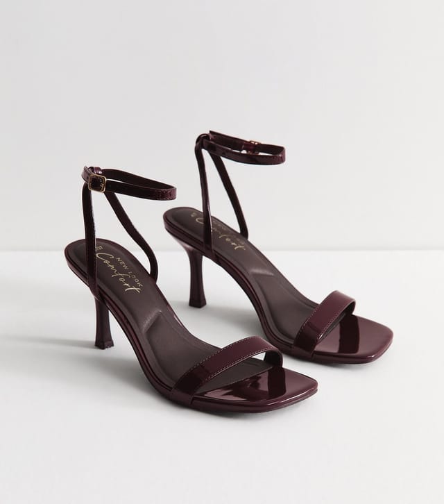 New Look Women's Dark Burgundy Paten Faux Leather Open Toe Sandals Vegan New Look - 2