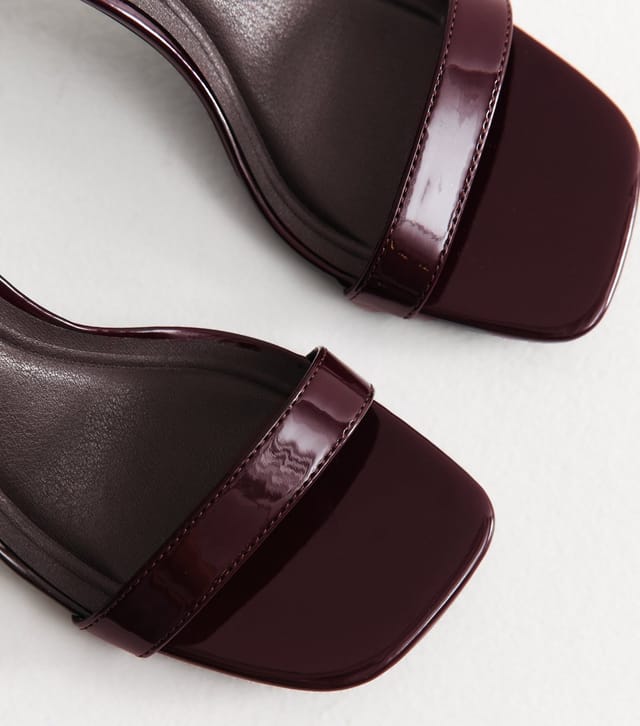 New Look Women's Dark Burgundy Paten Faux Leather Open Toe Sandals Vegan New Look - 3