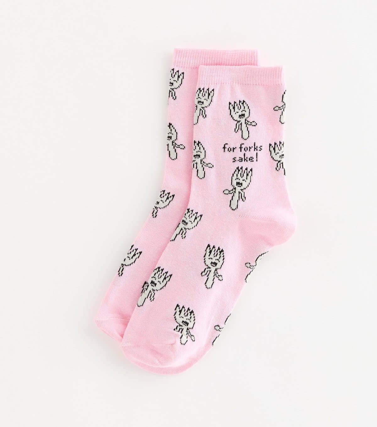 New Look Light Pink Cotton Rich For Forks Sake Fork Pattern Socks New Look