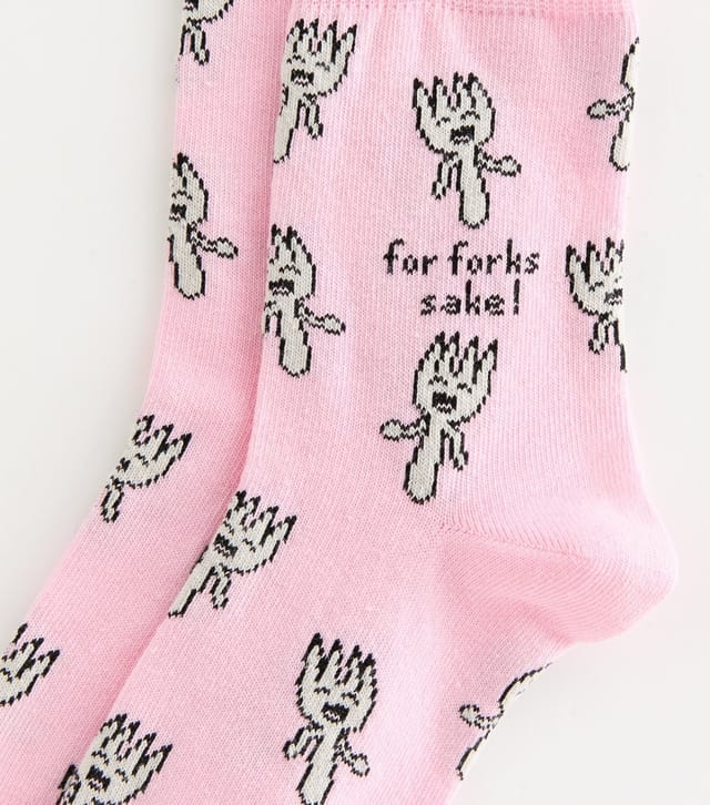 New Look Light Pink Cotton Rich For Forks Sake Fork Pattern Socks New Look - 2