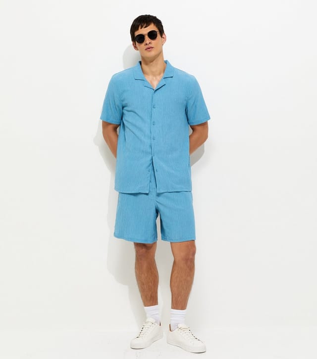 New Look Men's Light Blue Regular Textured Drawstring Shorts New Look - 2