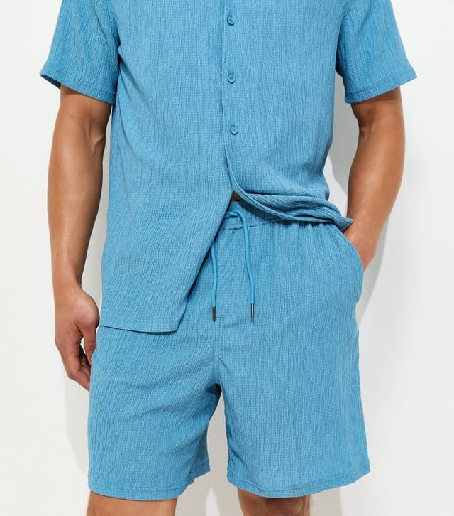 New Look Men's Light Blue Regular Textured Drawstring Shorts New Look - 3