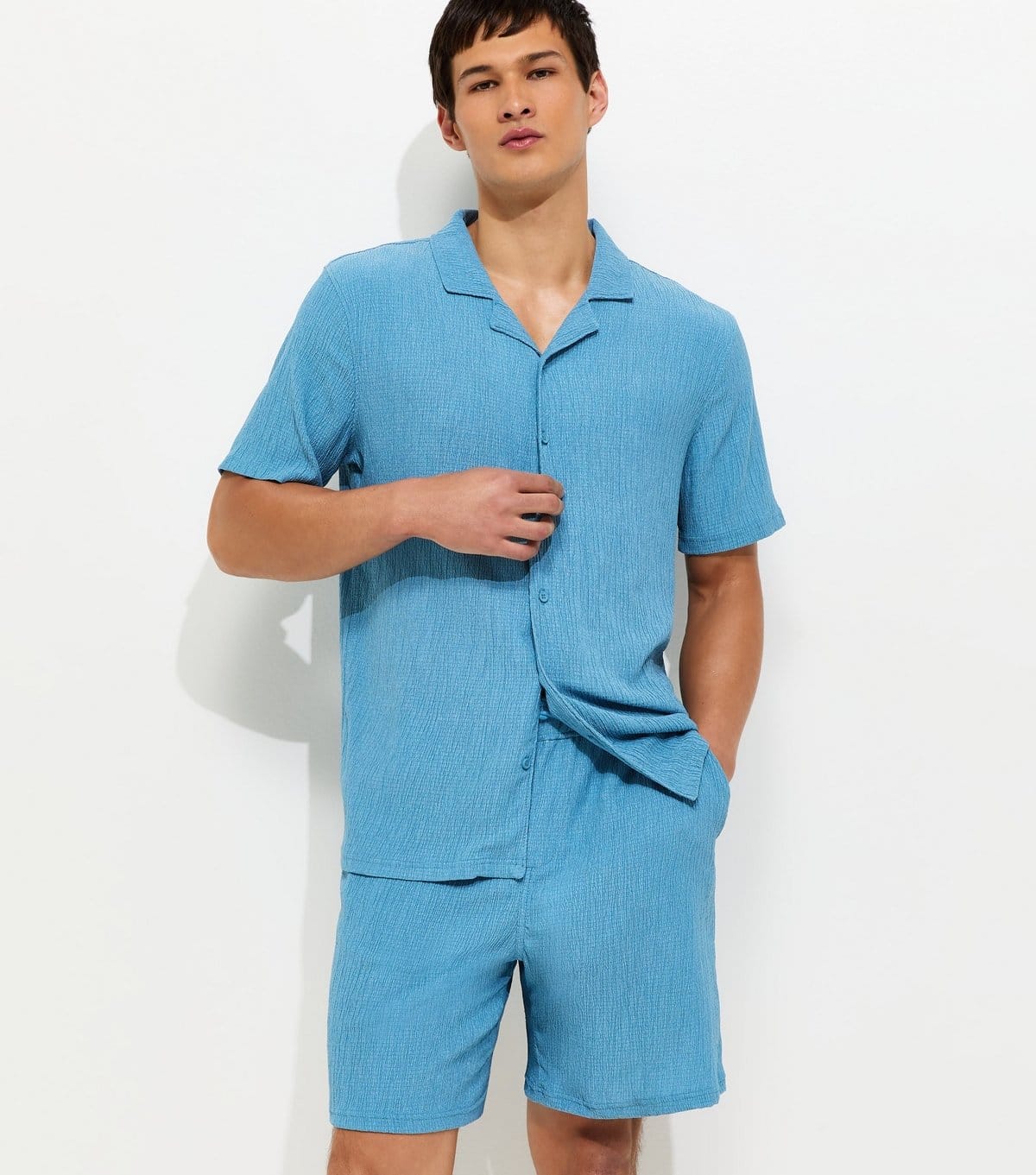 New Look Men's Light Blue Regular Textured Drawstring Shorts New Look - 4