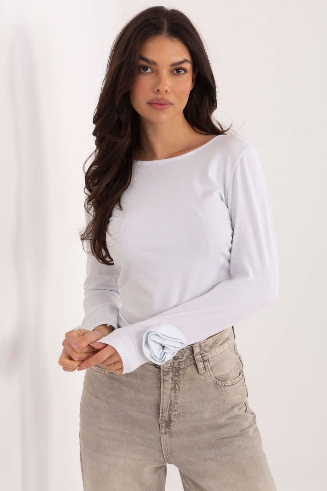 Love Lace Love Lace Women's Cotton Pull On Long Sleeve Blouse with Flower in White