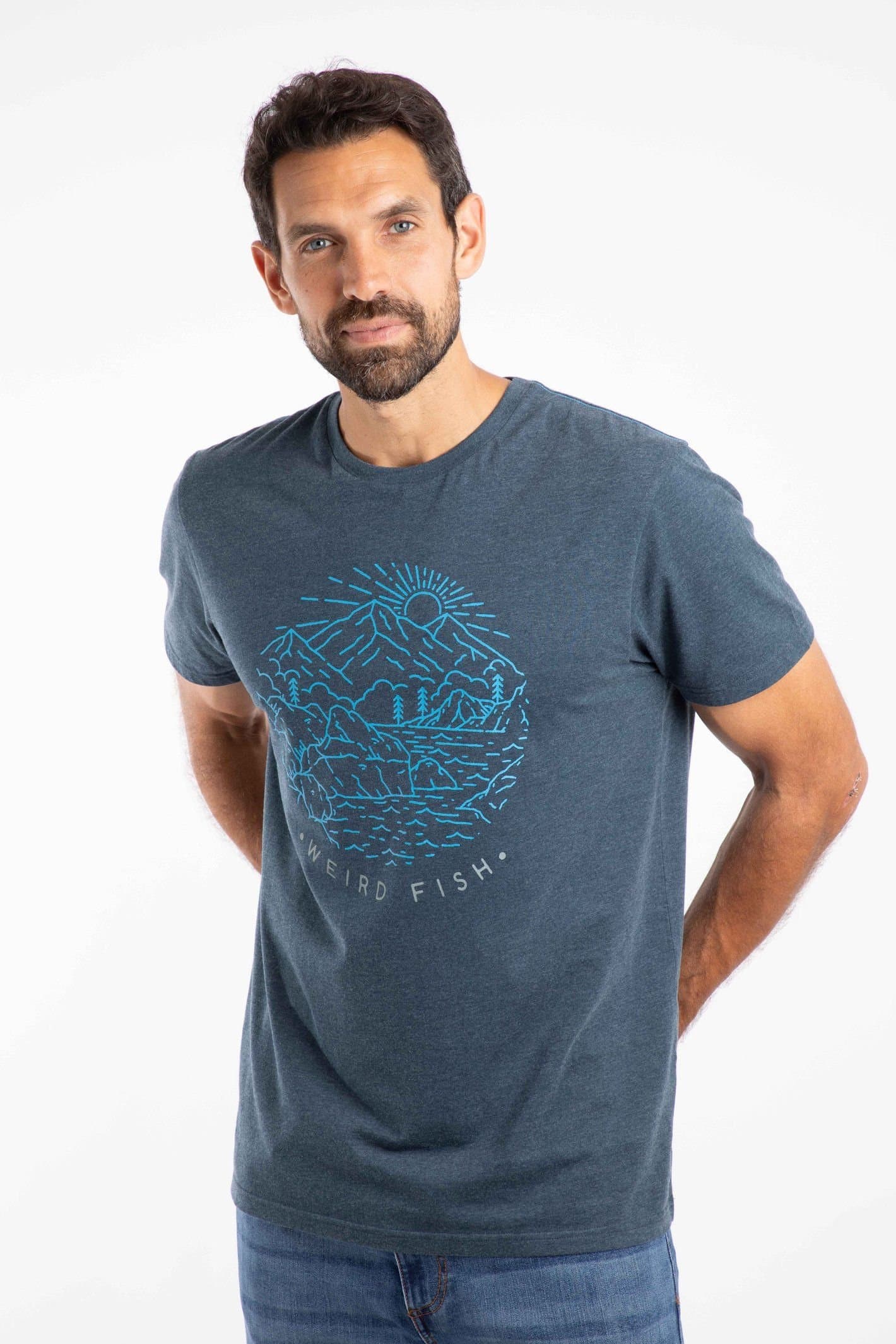 Weird Fish Weird Fish Men's Lakes & Peaks Front Print Graphic T-Shirt in Navy