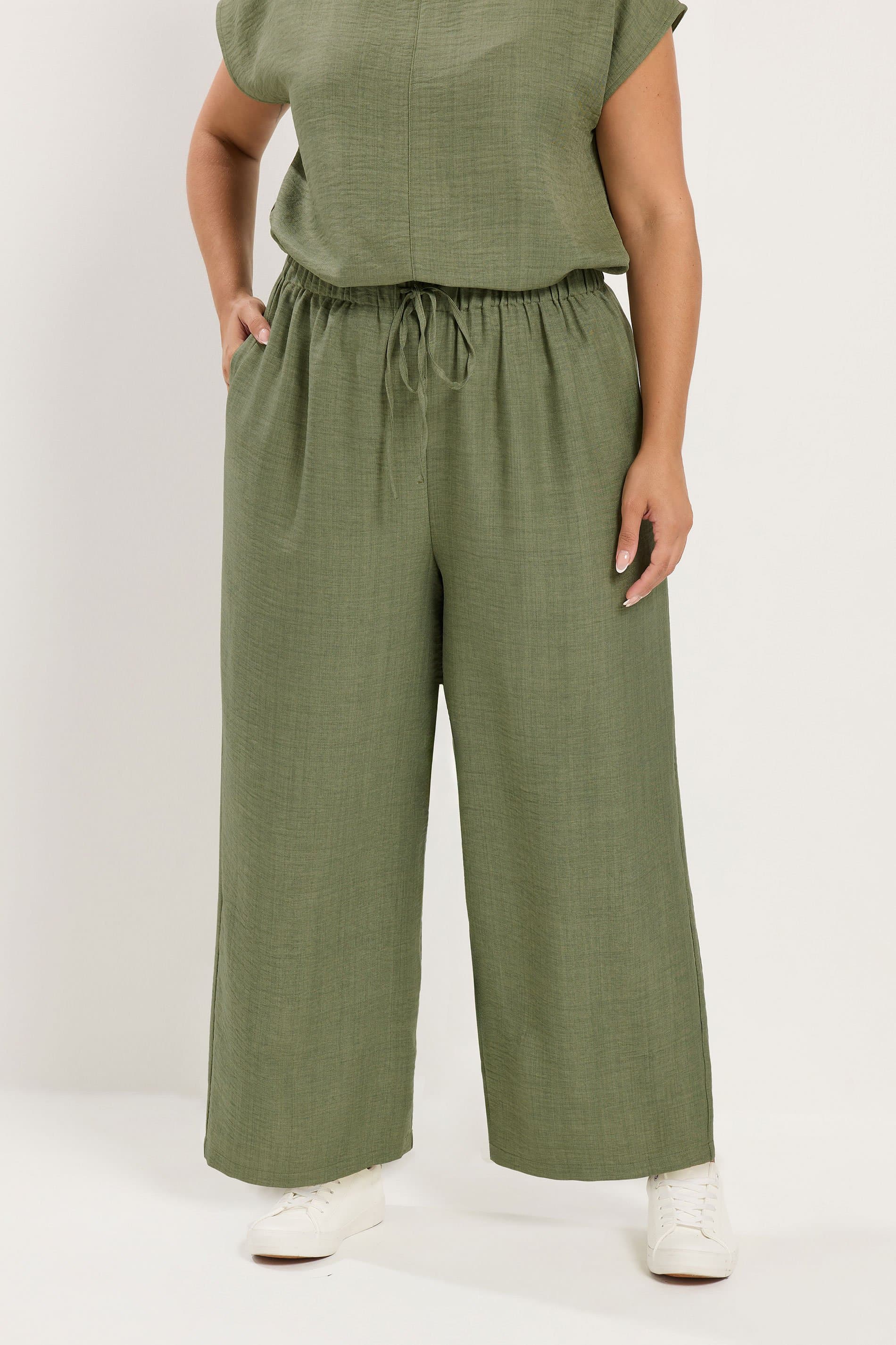 Yours Plus Size Khaki Green Wide Leg Trousers Co Ord