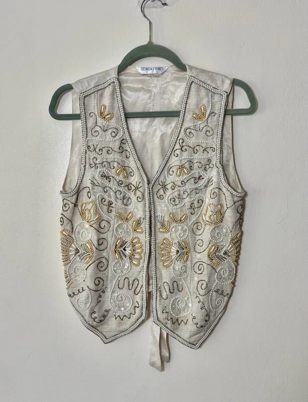 Sensations Sensations Cream Beaded Waistcoat - Size 12 - Very Good Condition