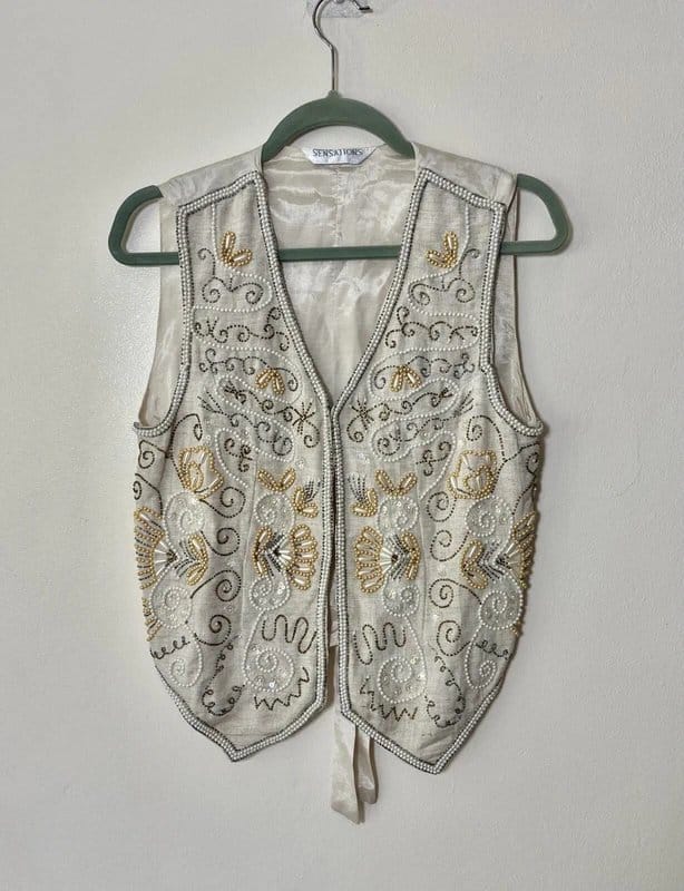 Sensations Cream Beaded Waistcoat - Size 12