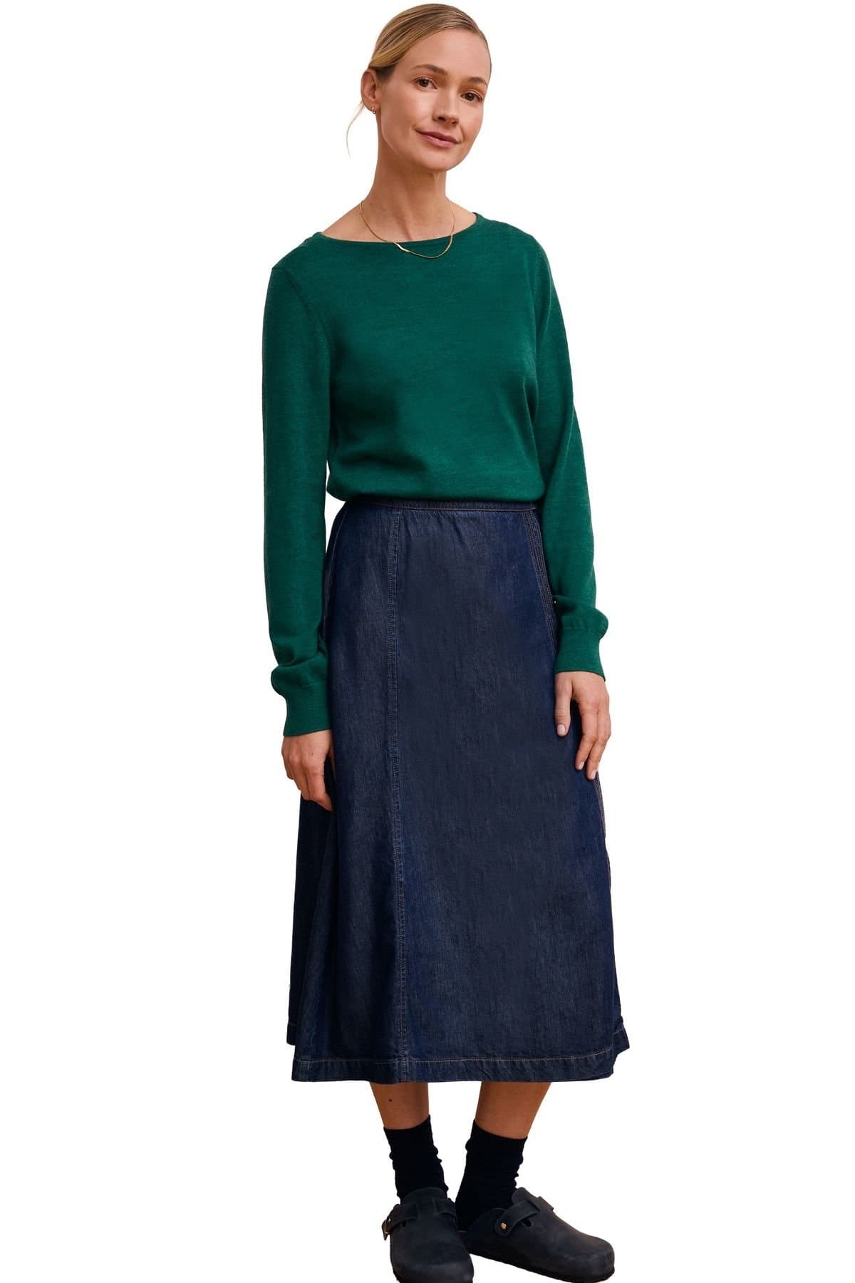 Celtic & Co Celtic & Co Women's Midi Wrap A-Line Denim Skirt in Dark Indigo