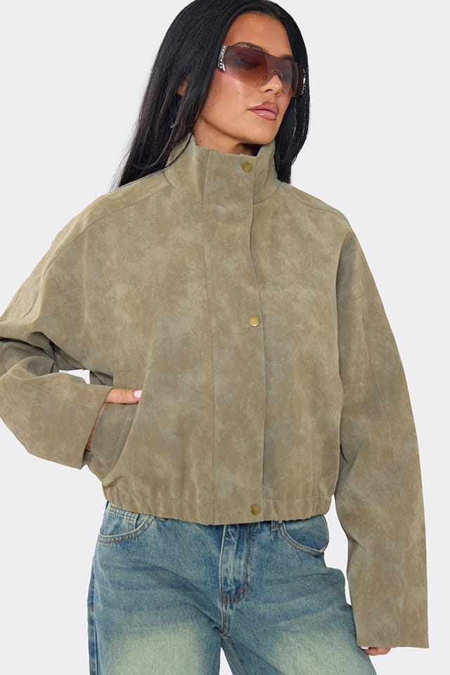 EGO EGO Women's Long Sleeve Faux Leather Jacket in Khaki - 3
