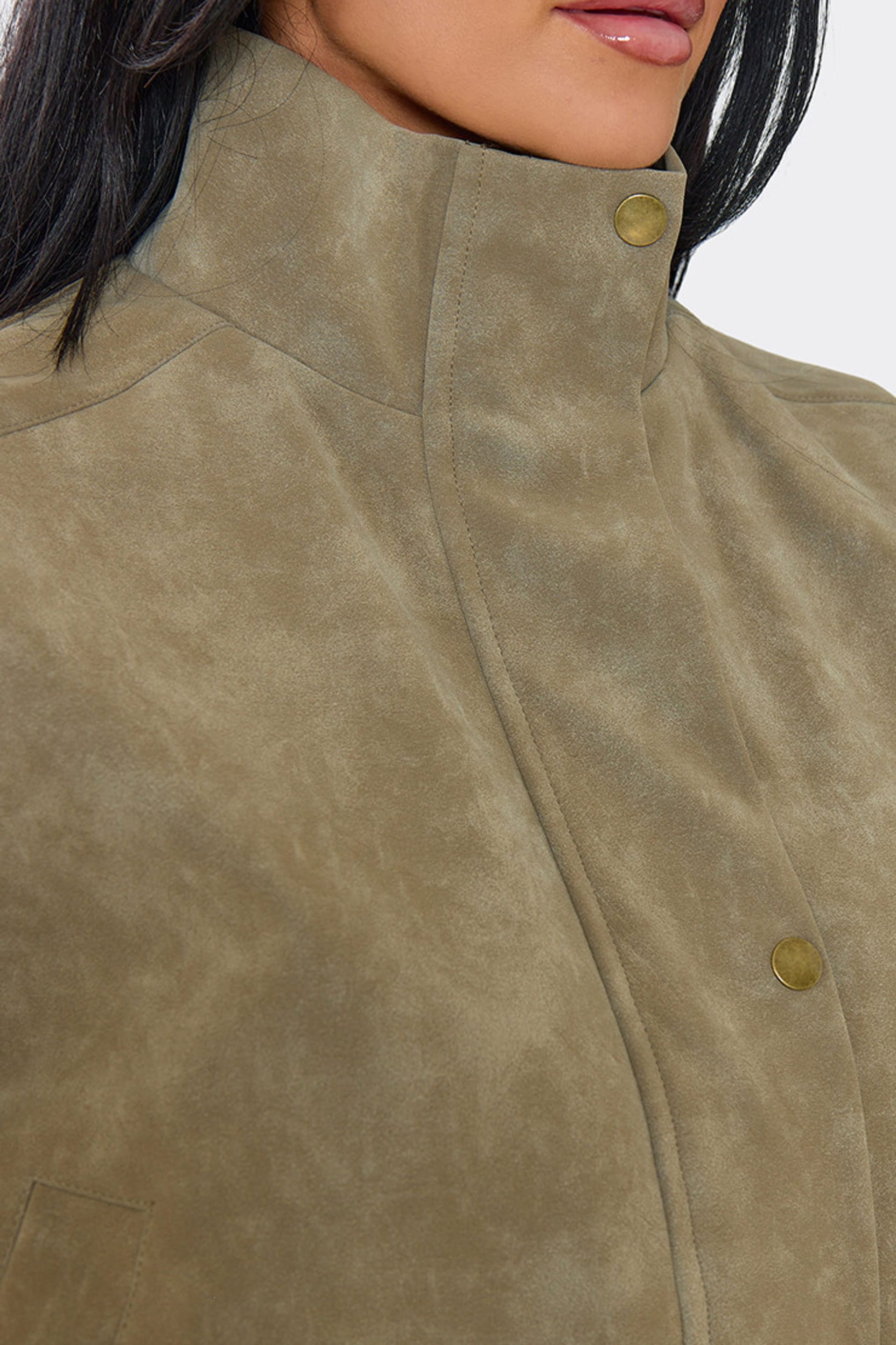 EGO EGO Women's Long Sleeve Faux Leather Jacket in Khaki - 4