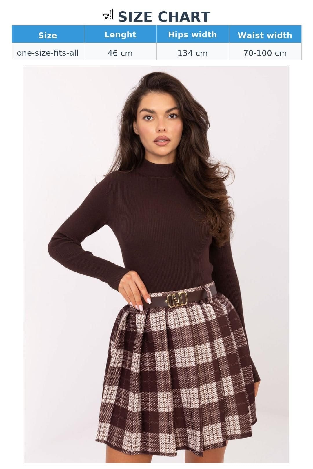 Love Lace Love Lace Women's Checkered Pleated Mini Skirt with Belt in Brown - 4