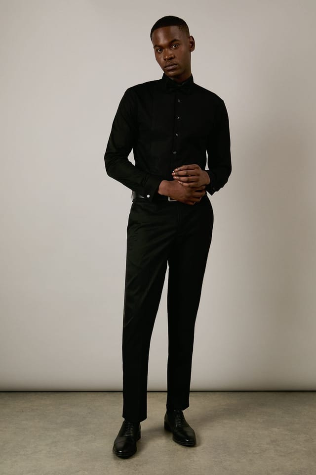 Burton Burton Men's Black Wing Collar Bib Front Slim Fit Long Sleeve Dress Shirt - 2