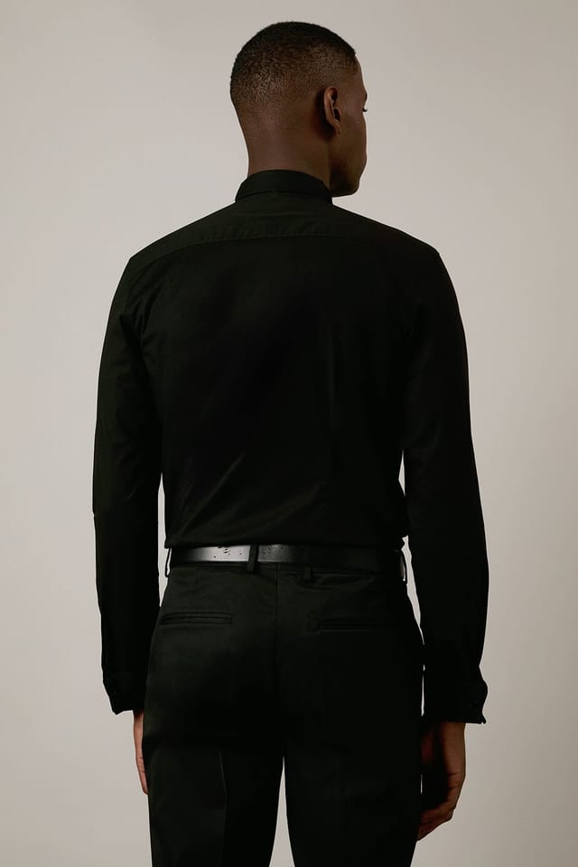 Burton Burton Men's Black Wing Collar Bib Front Slim Fit Long Sleeve Dress Shirt - 3