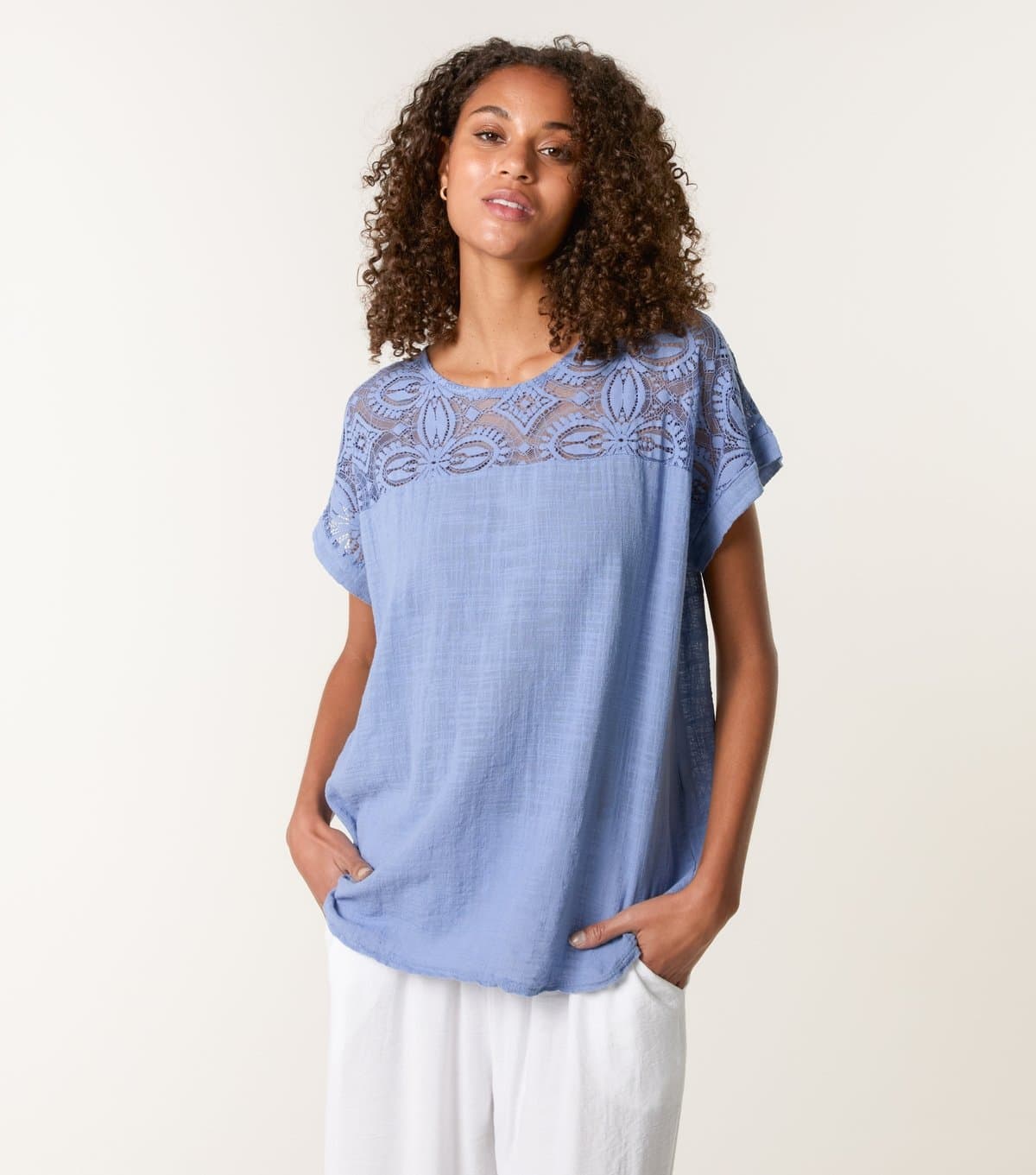 Blue Vanilla Women's Blue Lace Pattern Top Blue Vanilla New Look
