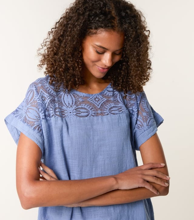 Blue Vanilla Women's Blue Lace Pattern Top Blue Vanilla New Look - 3