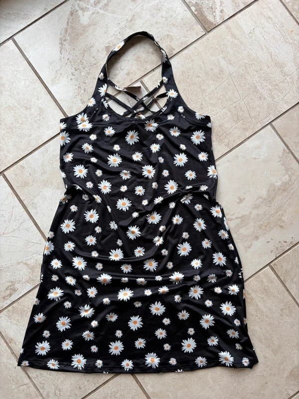 Emery Rose Emery Rose Black Daisy Print Halterneck Mini Dress NWT Size Large