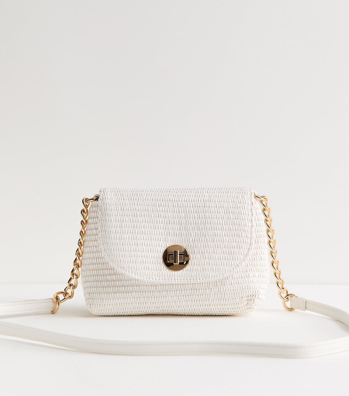 New Look White Raffia Look Turn Lock Cross Body Bag New Look