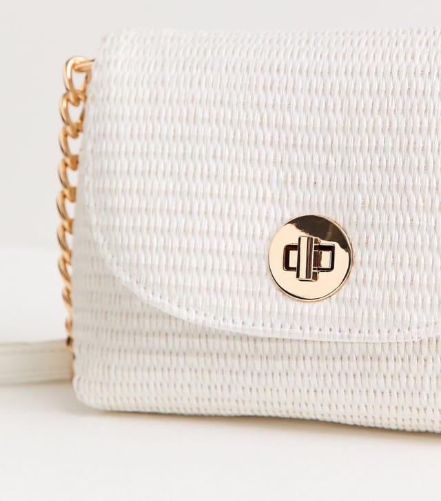 New Look White Raffia Look Turn Lock Cross Body Bag New Look - 3