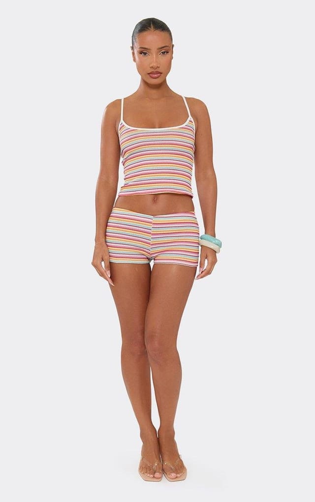 EGO Low Rise Hot Pants In Multi Stripe, Women's Size UK 6 - 2