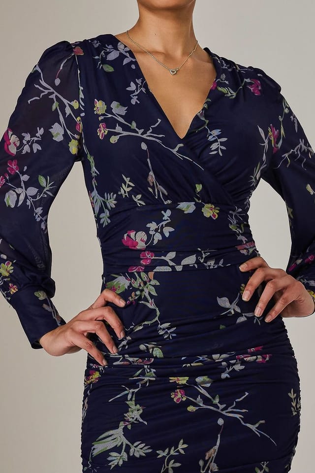 Jolie Moi Jolie Moi Women's Mesh Long Sleeve Ruched Bodycon Dress - 3