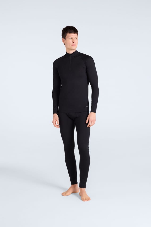 Animal Animal Men's Lightweight Casual Comfortable Warm Merino Long Sleeve Zip Neck Top in Black - 2