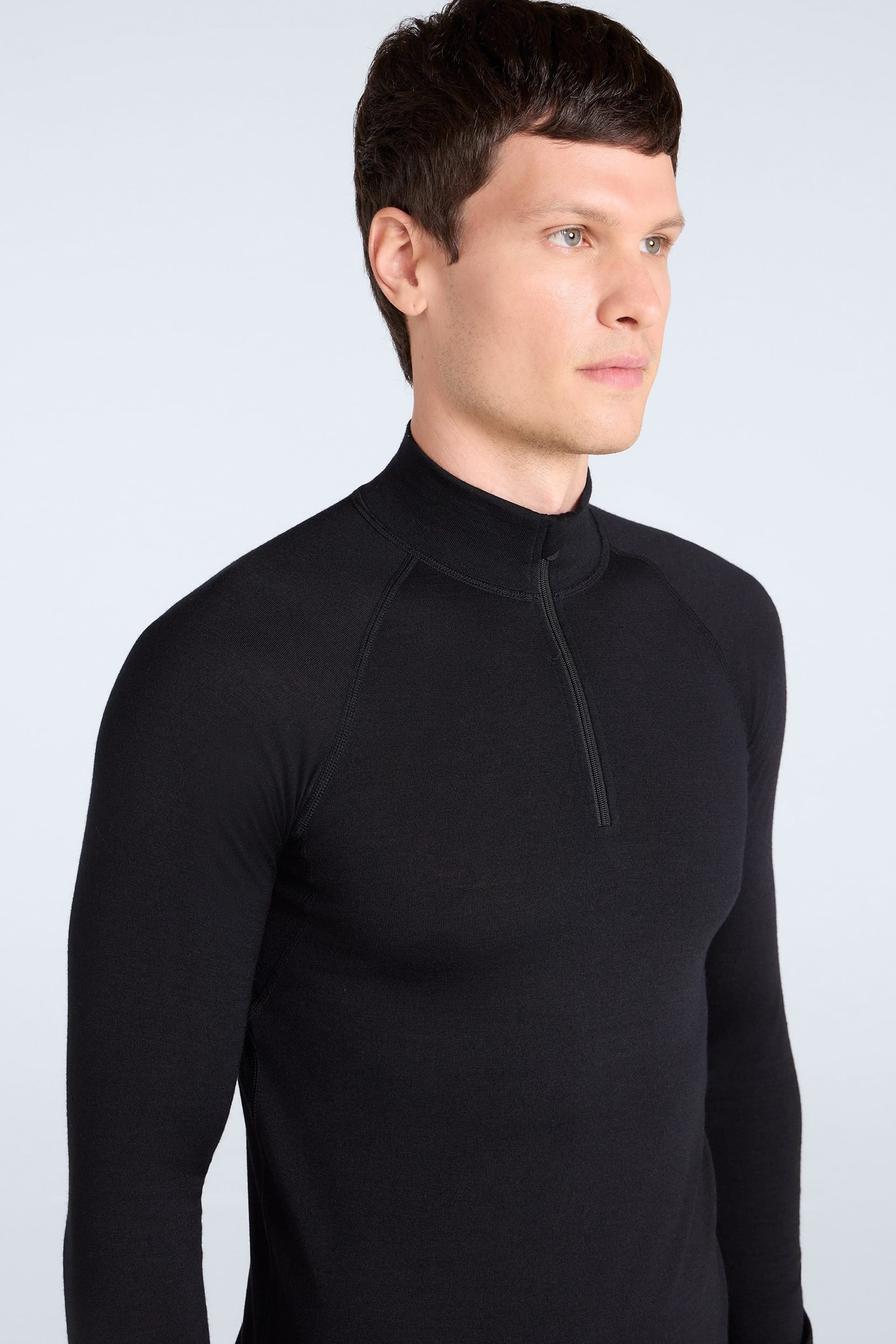 Animal Animal Men's Lightweight Casual Comfortable Warm Merino Long Sleeve Zip Neck Top in Black - 4