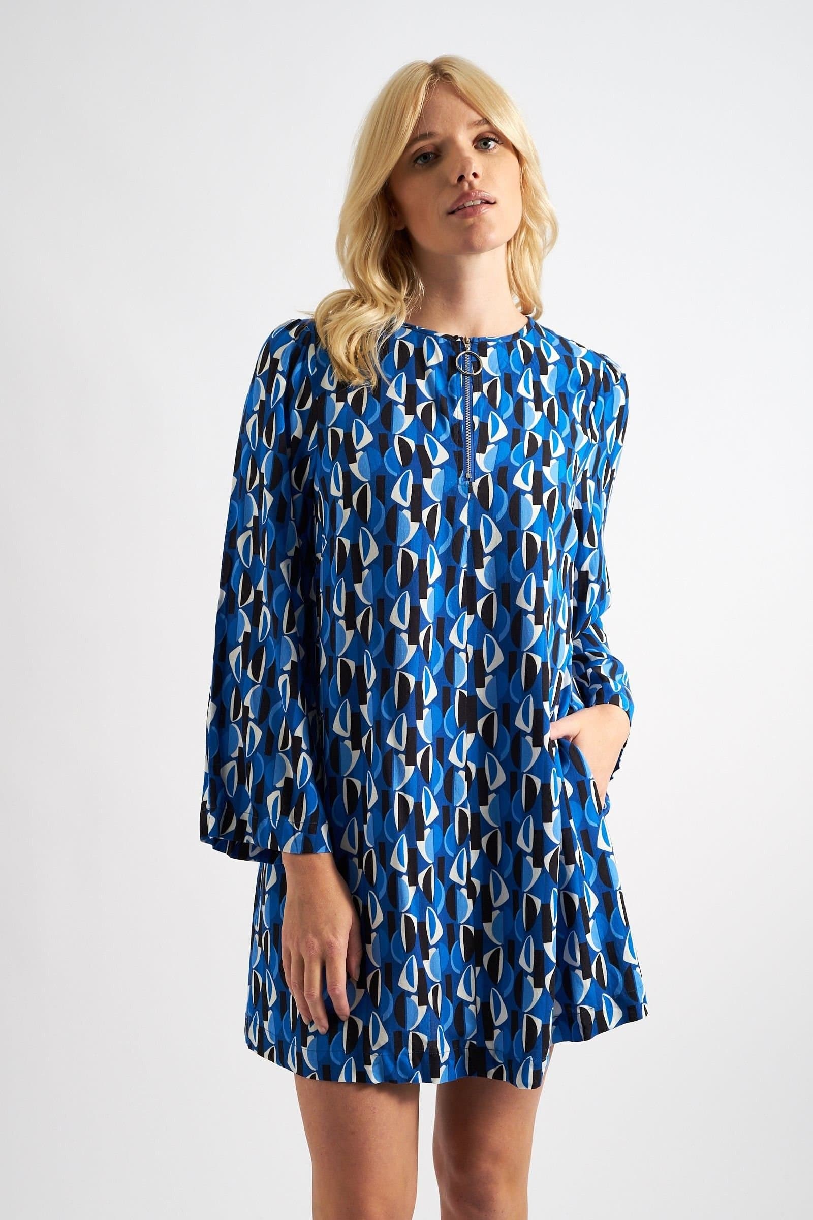 Louche Louche Women's Gwenola Mid Century Retro Print Mini Dress - Blue