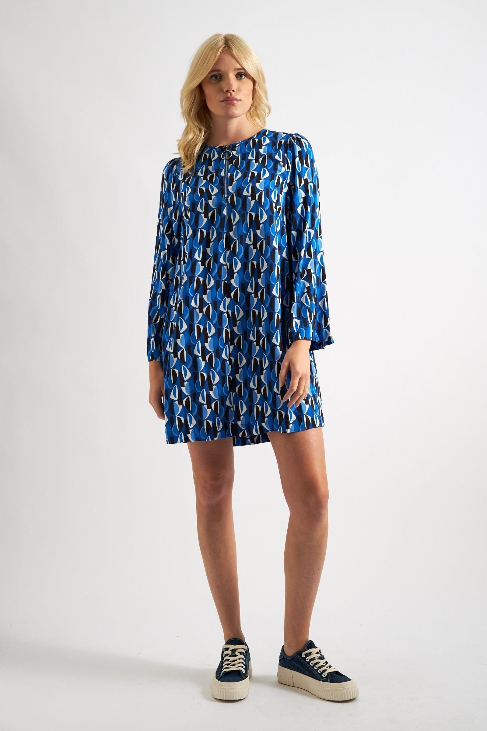 Louche Louche Women's Gwenola Mid Century Retro Print Mini Dress - Blue - 4