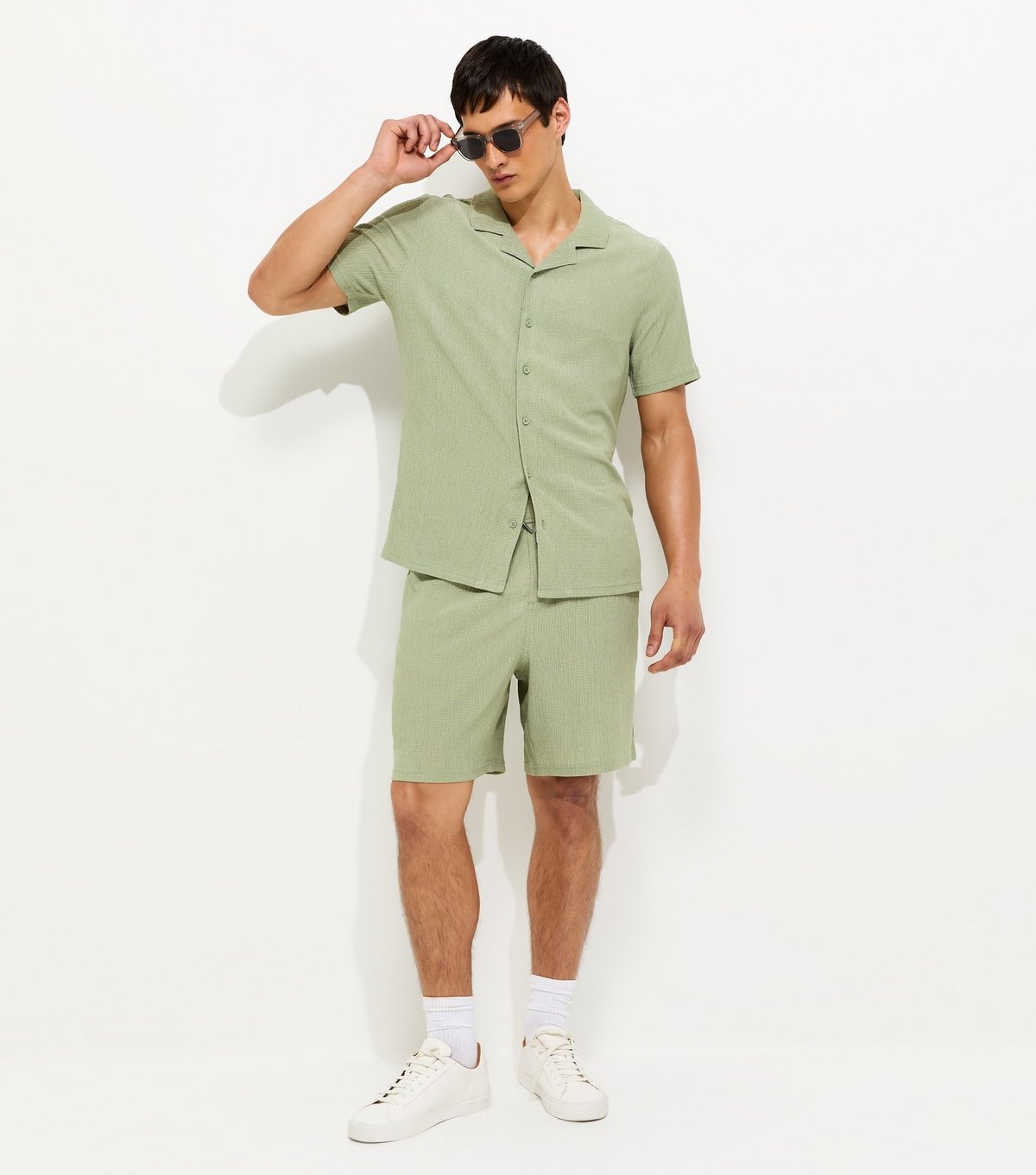 New Look Men's Light Green Short Sleeve Regular Crinkle Shirt New Look - 3