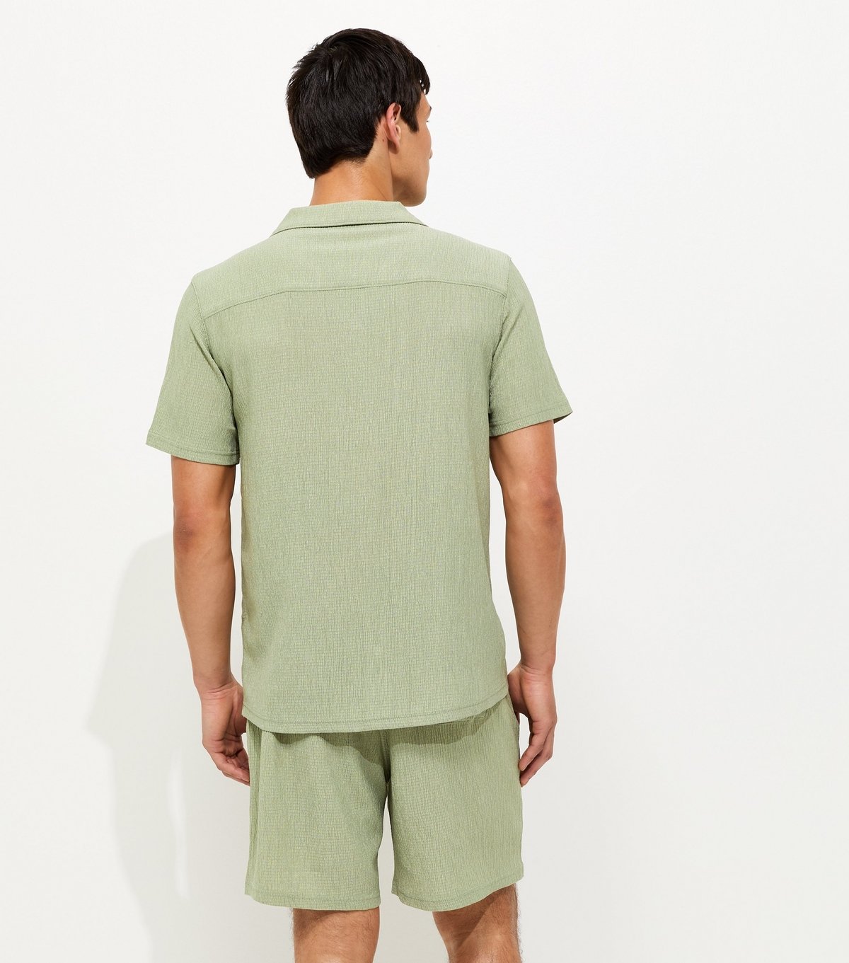 New Look Men's Light Green Short Sleeve Regular Crinkle Shirt New Look - 4