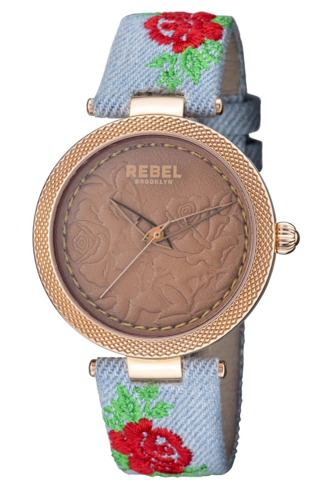 Rebel Rebel Women's Carroll Gardens Brown Dial Cloth Watch in Light Blue