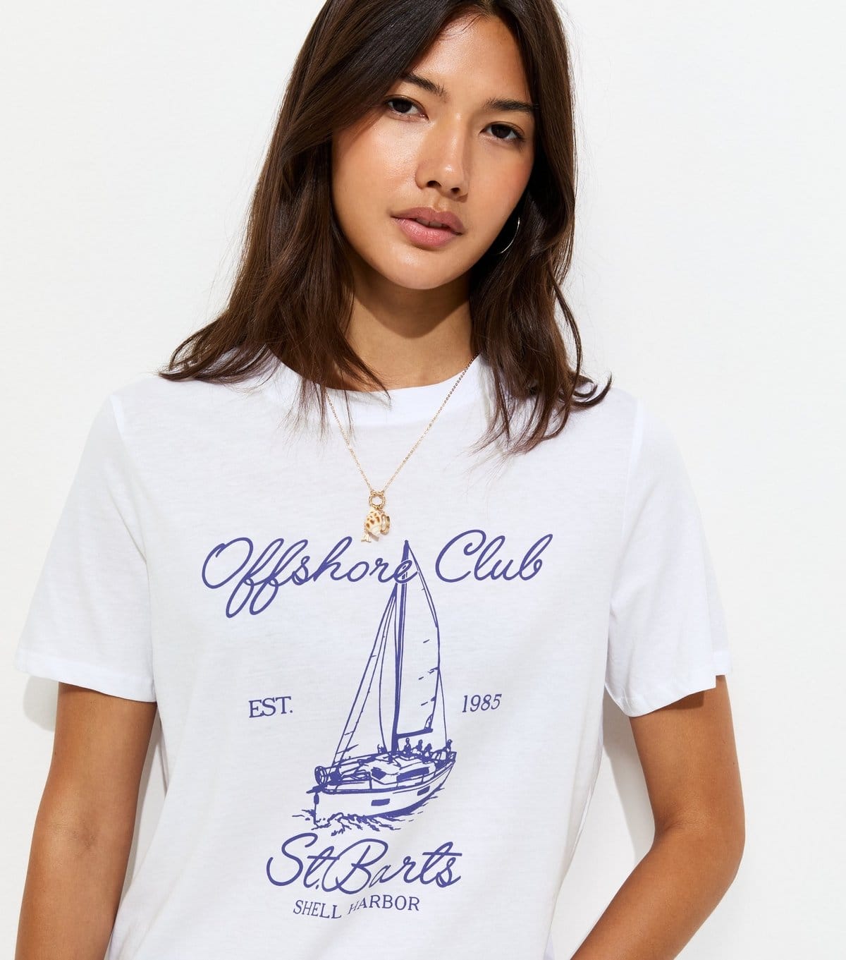 New Look White Cotton Sailing Boat Print Relaxed T-Shirt