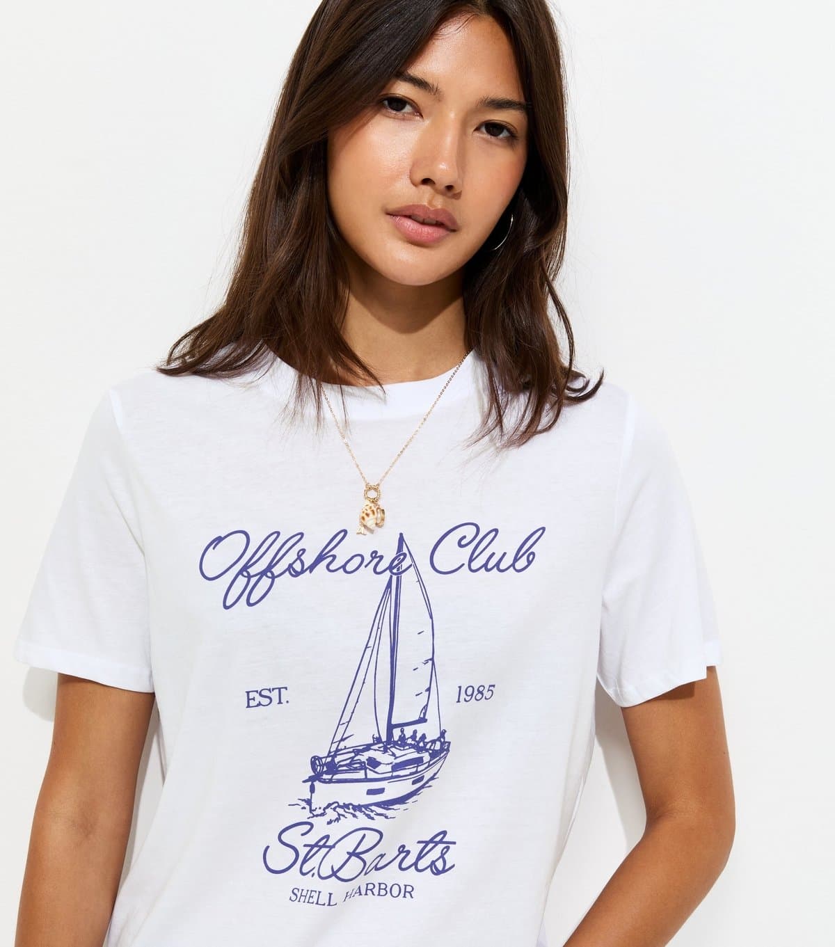 New Look New Look White Cotton Sailing Boat Print Relaxed T-Shirt