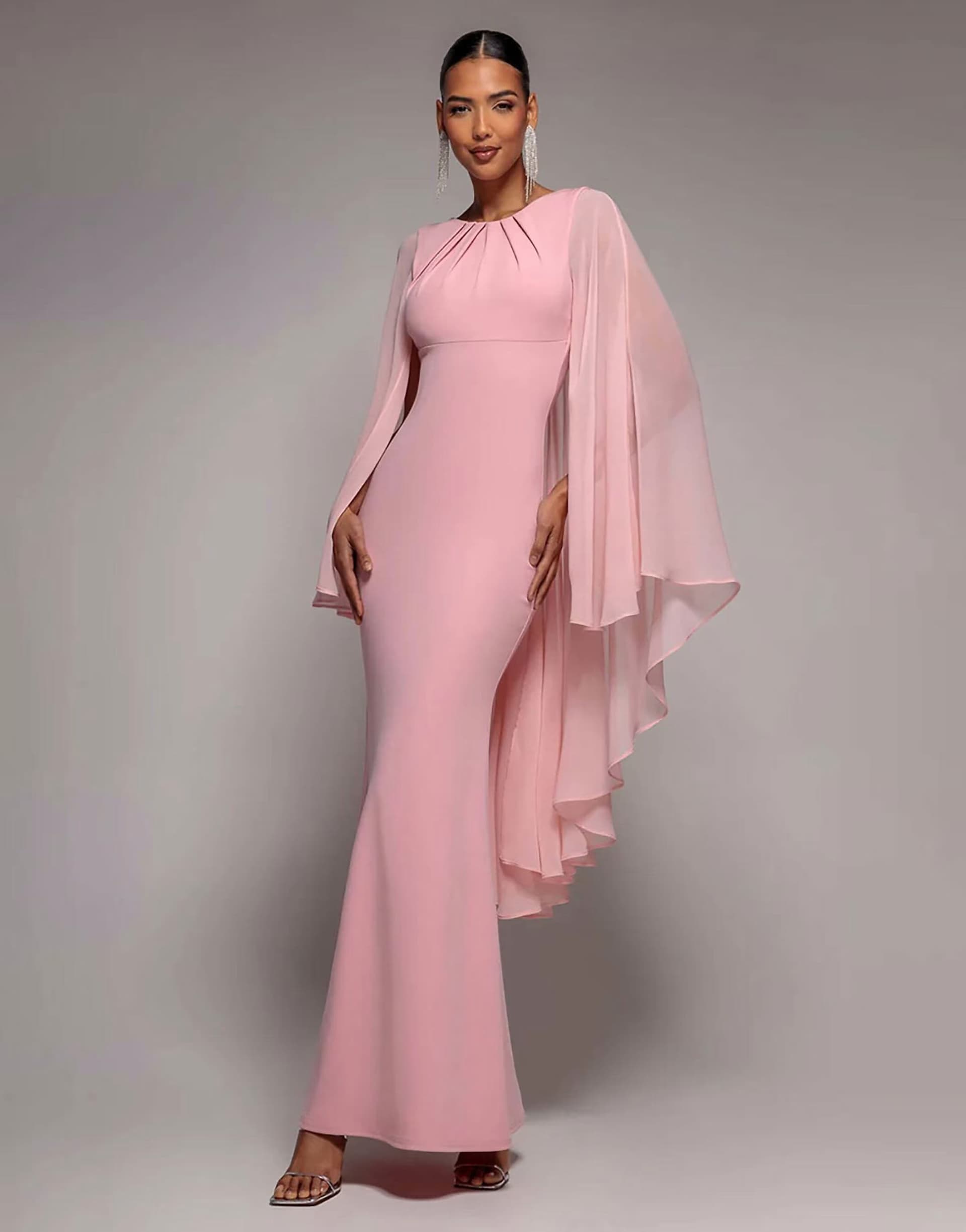 ASOS Goddiva Cape sleeve chiffon and sculpting stretch jersey crepe maxi dress in blush