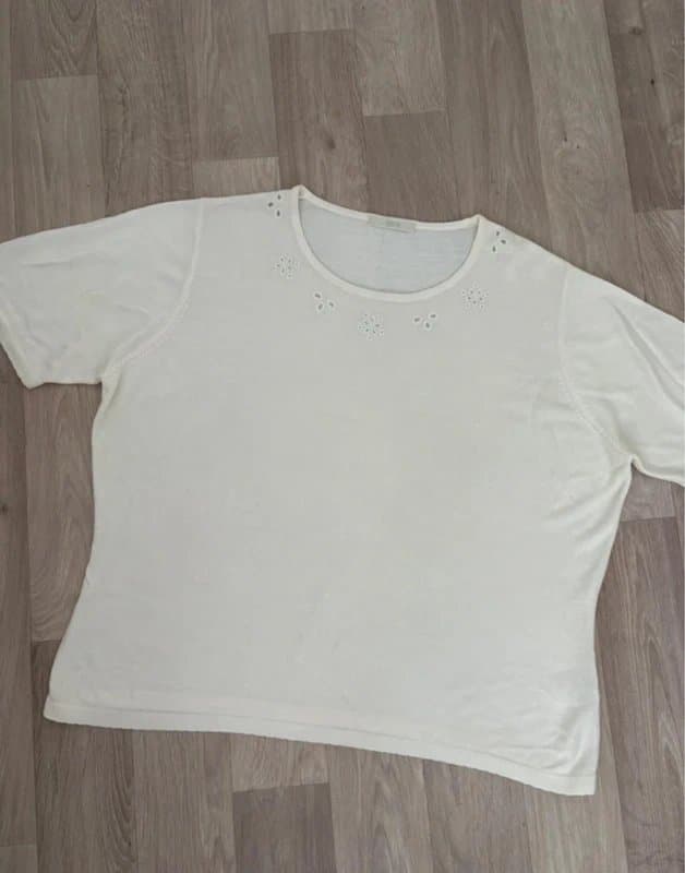 Marks & Spencer Marks & Spencer Cream Embroidered Short Sleeve Knit Top UK 22 Plus Size Floral Eyelet M&S