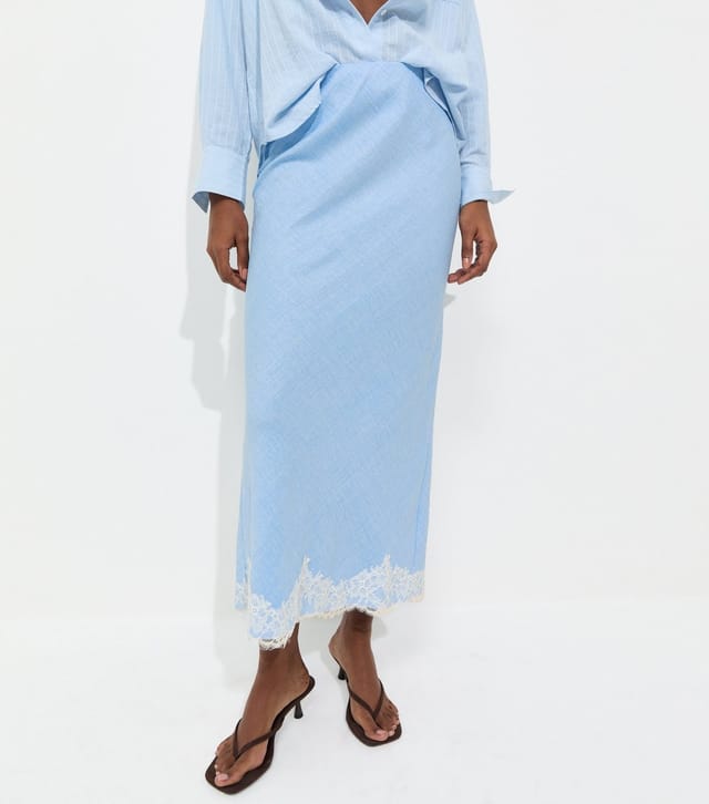 New Look Women's Light Blue Lace Trim Woven Midi Pencil Skirt New Look - 2