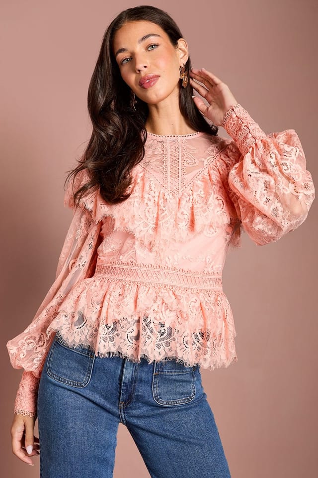 Coast Coast Women's Lace Frill Detail Blouson Sleeve Blouse in Pink - 2