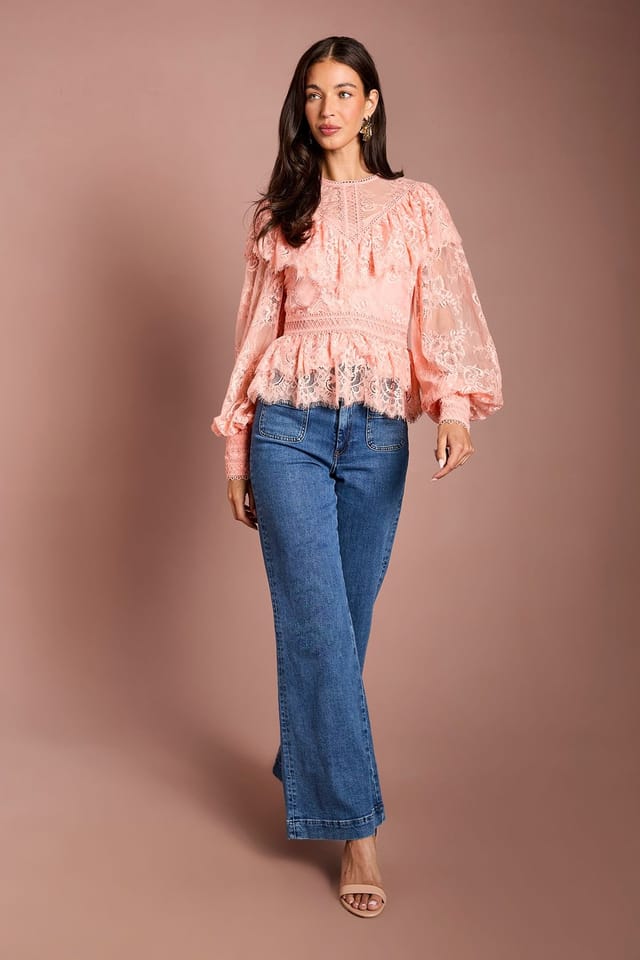 Coast Coast Women's Lace Frill Detail Blouson Sleeve Blouse in Pink - 3