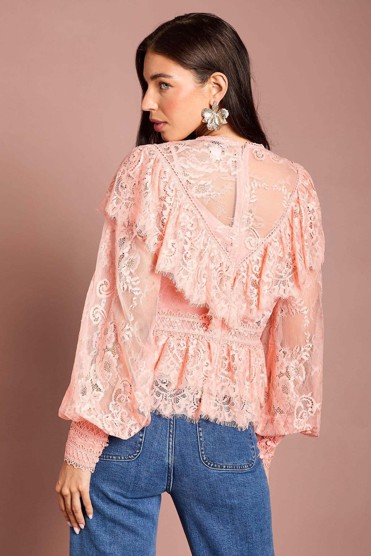 Coast Coast Women's Lace Frill Detail Blouson Sleeve Blouse in Pink - 4