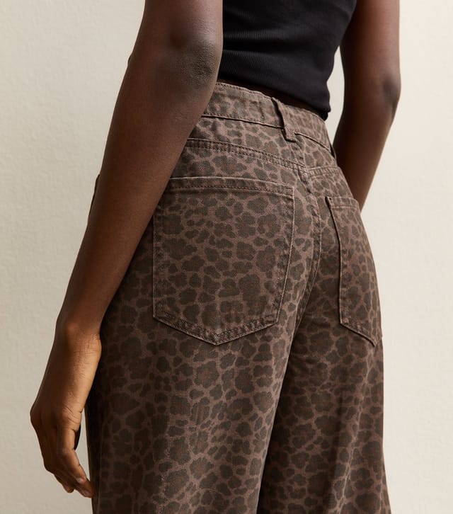 New Look Women's Tall Brown Leopard Print Wide Leg Jeans New Look - 3