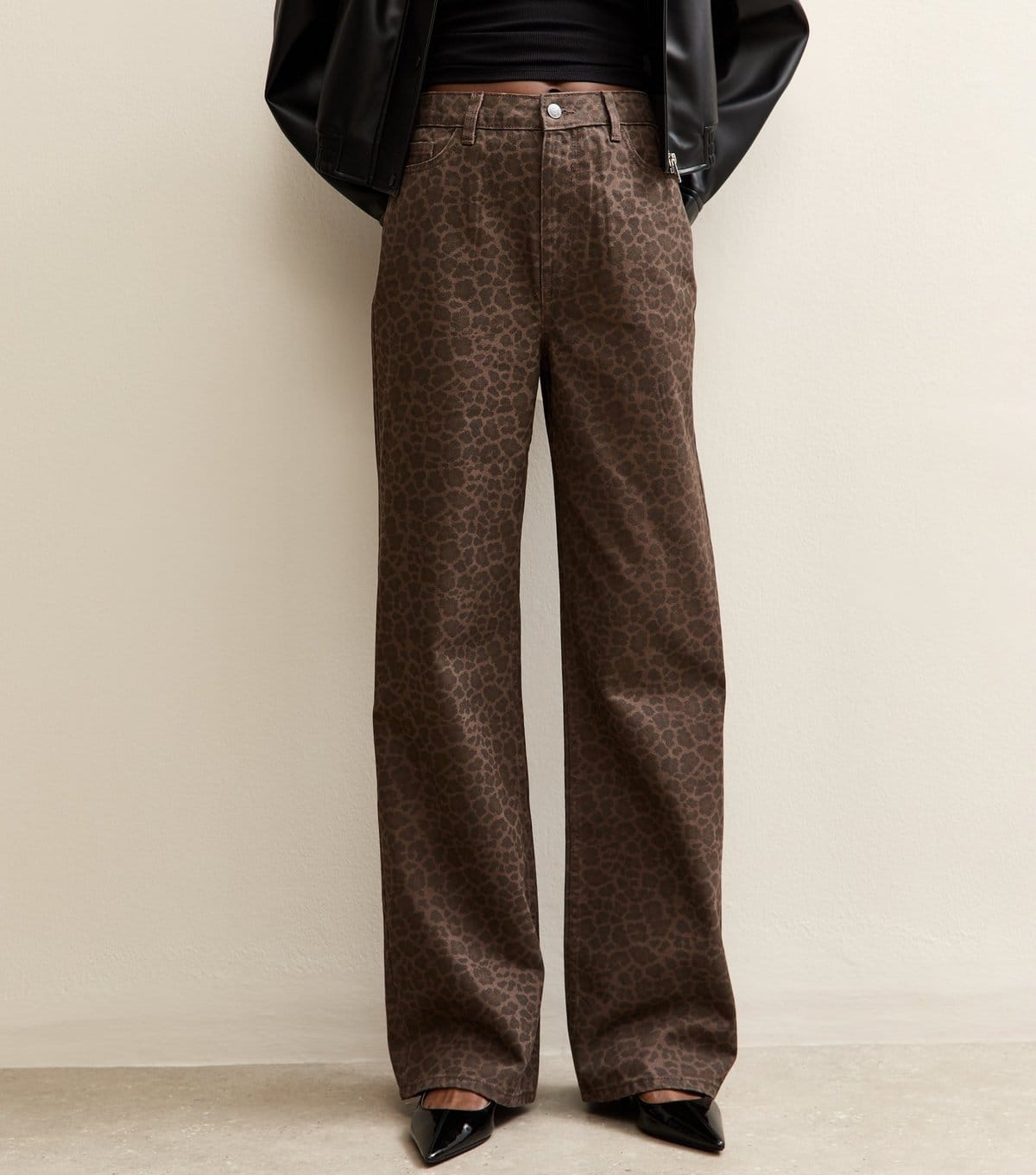 New Look Women's Tall Brown Leopard Print Wide Leg Jeans New Look - 4
